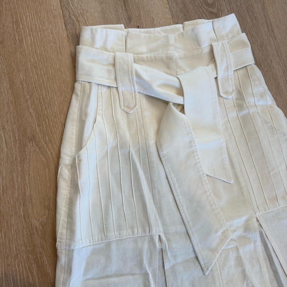 Teti Gio Linen White Paperbag Waist Slit Belt Midi Skirt Lagenlook Beachy Boho 4 - Picture 9 of 15